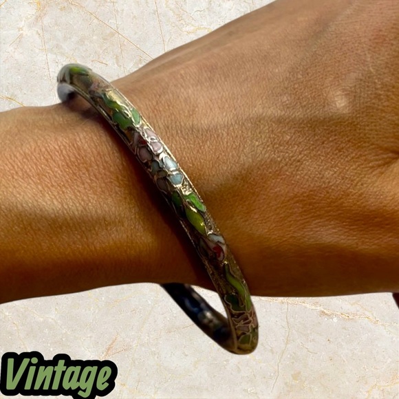Vintage Blur and Green Floral Bangle Bracelet - Picture 4 of 10